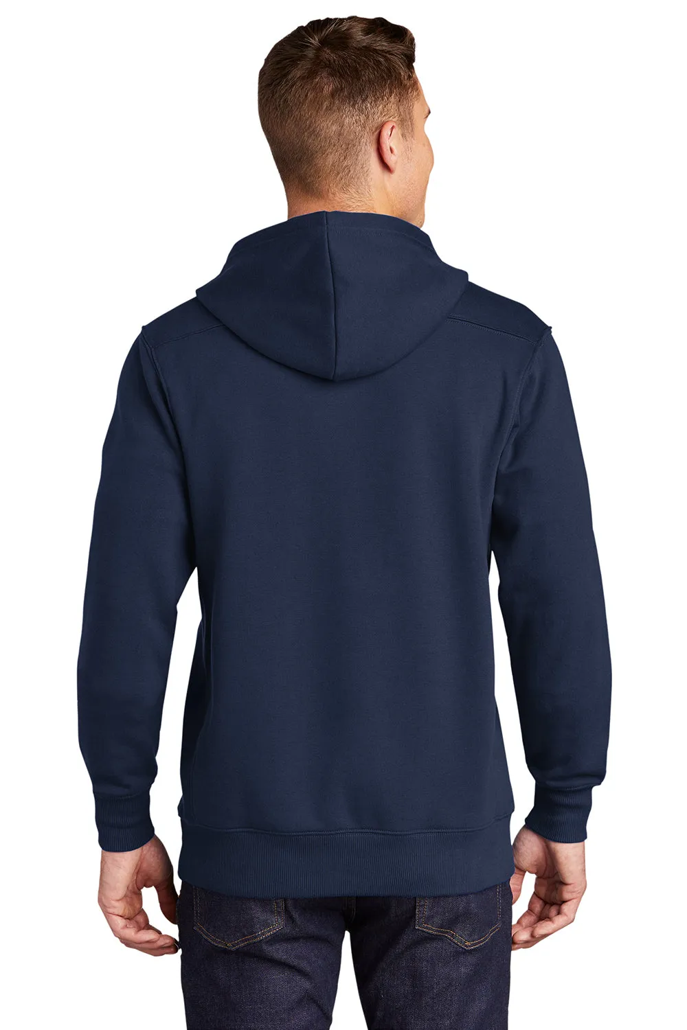 Sport-Tek Mens Lace Up Fleece Hooded Sweatshirt Hoodie w/ Pouch Pocket - True Navy Blue