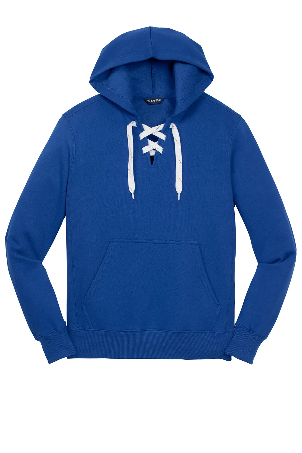 Sport-Tek Mens Lace Up Fleece Hooded Sweatshirt Hoodie w/ Pouch Pocket - True Royal Blue