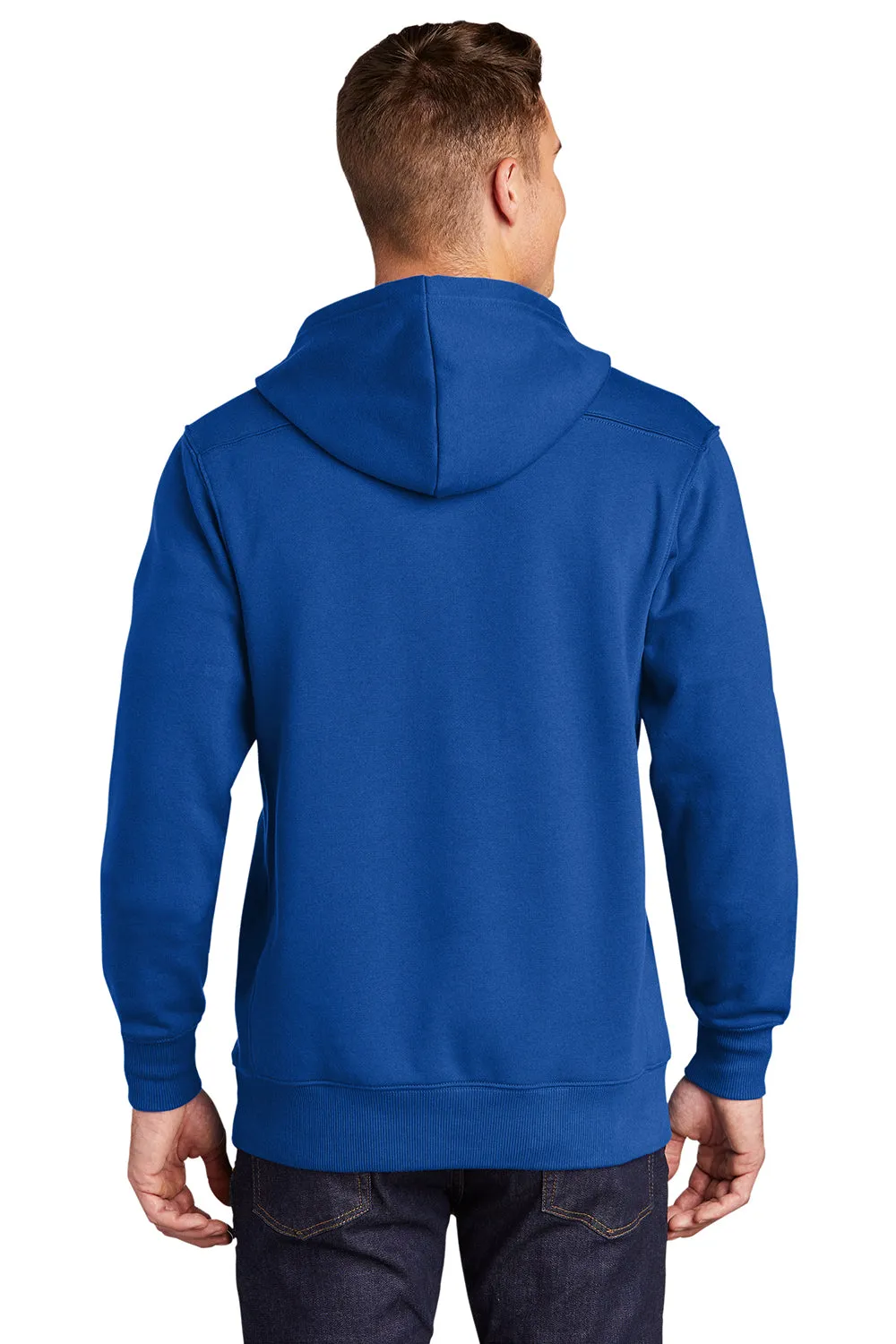 Sport-Tek Mens Lace Up Fleece Hooded Sweatshirt Hoodie w/ Pouch Pocket - True Royal Blue