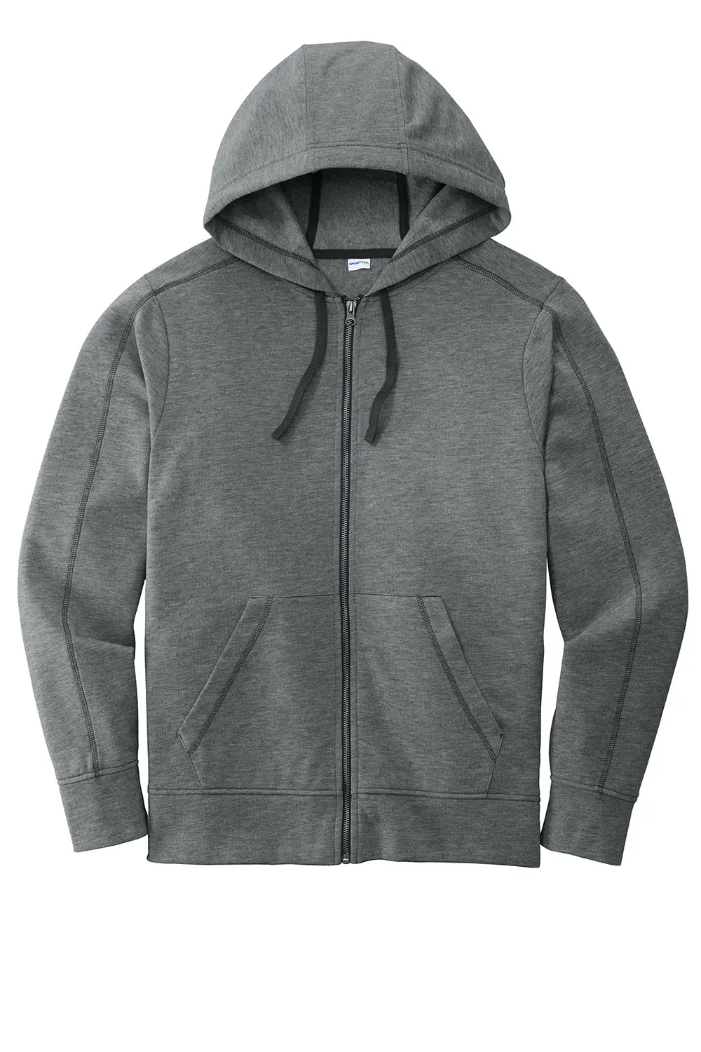 Sport-Tek Mens Moisture Wicking Fleece Full Zip Hooded Sweatshirt Hoodie w/ Pockets - Heather Dark Grey Clothing Sport-Tek