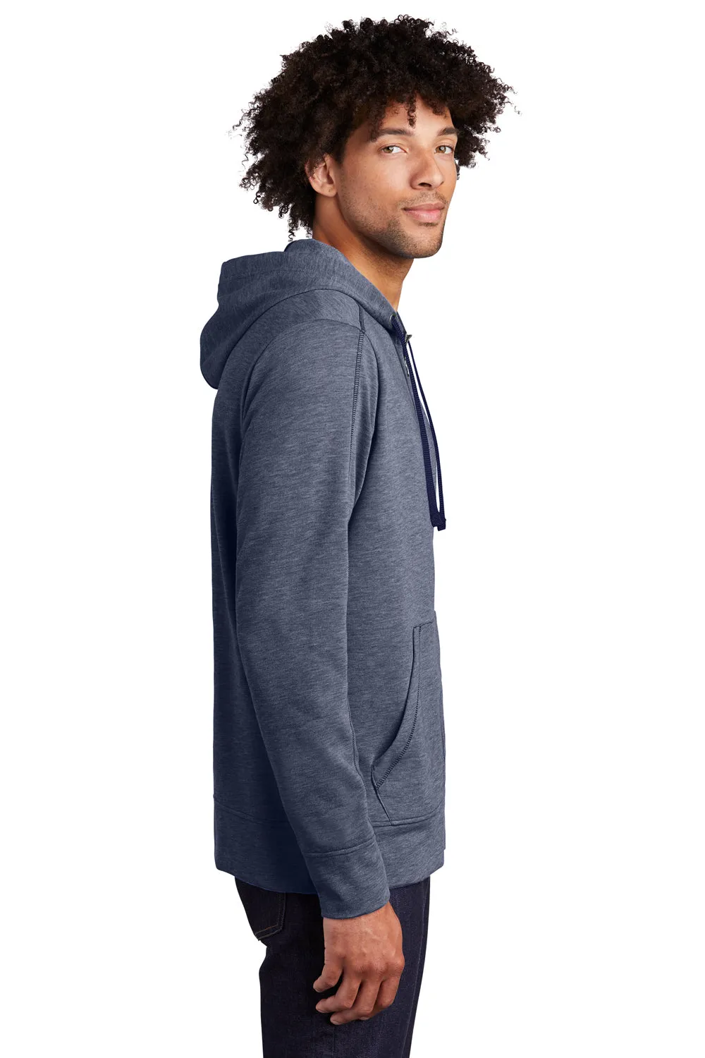 Sport-Tek Mens Moisture Wicking Fleece Full Zip Hooded Sweatshirt Hoodie w/ Pockets - Heather True Navy Blue Clothing Sport-Tek