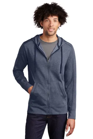 Sport-Tek Mens Moisture Wicking Fleece Full Zip Hooded Sweatshirt Hoodie w/ Pockets - Heather True Navy Blue Clothing Sport-Tek