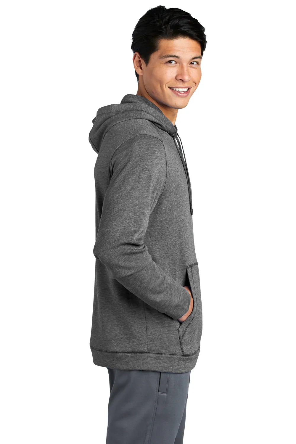 Sport-Tek Mens Moisture Wicking Fleece Hooded Sweatshirt Hoodie w/ Pouch Pocket - Heather Dark Grey Clothing Sport-Tek