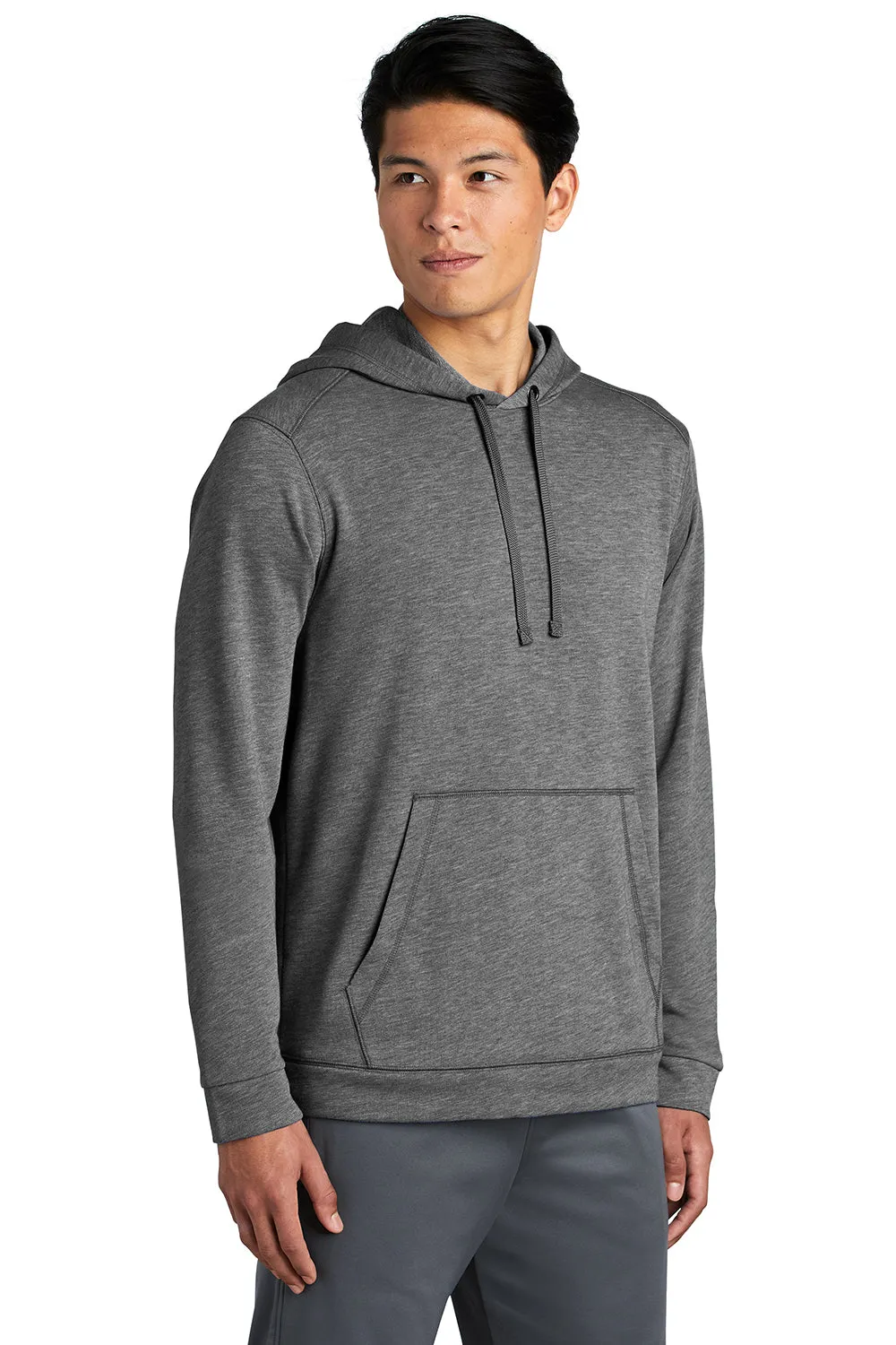 Sport-Tek Mens Moisture Wicking Fleece Hooded Sweatshirt Hoodie w/ Pouch Pocket - Heather Dark Grey Clothing Sport-Tek