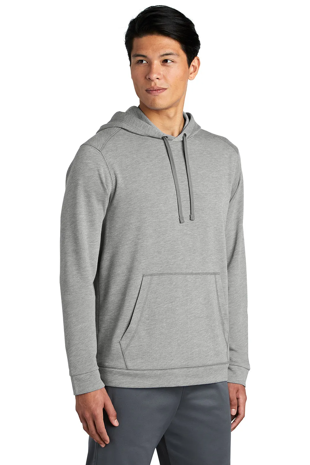 Sport-Tek Mens Moisture Wicking Fleece Hooded Sweatshirt Hoodie w/ Pouch Pocket - Heather Light Grey Clothing Sport-Tek