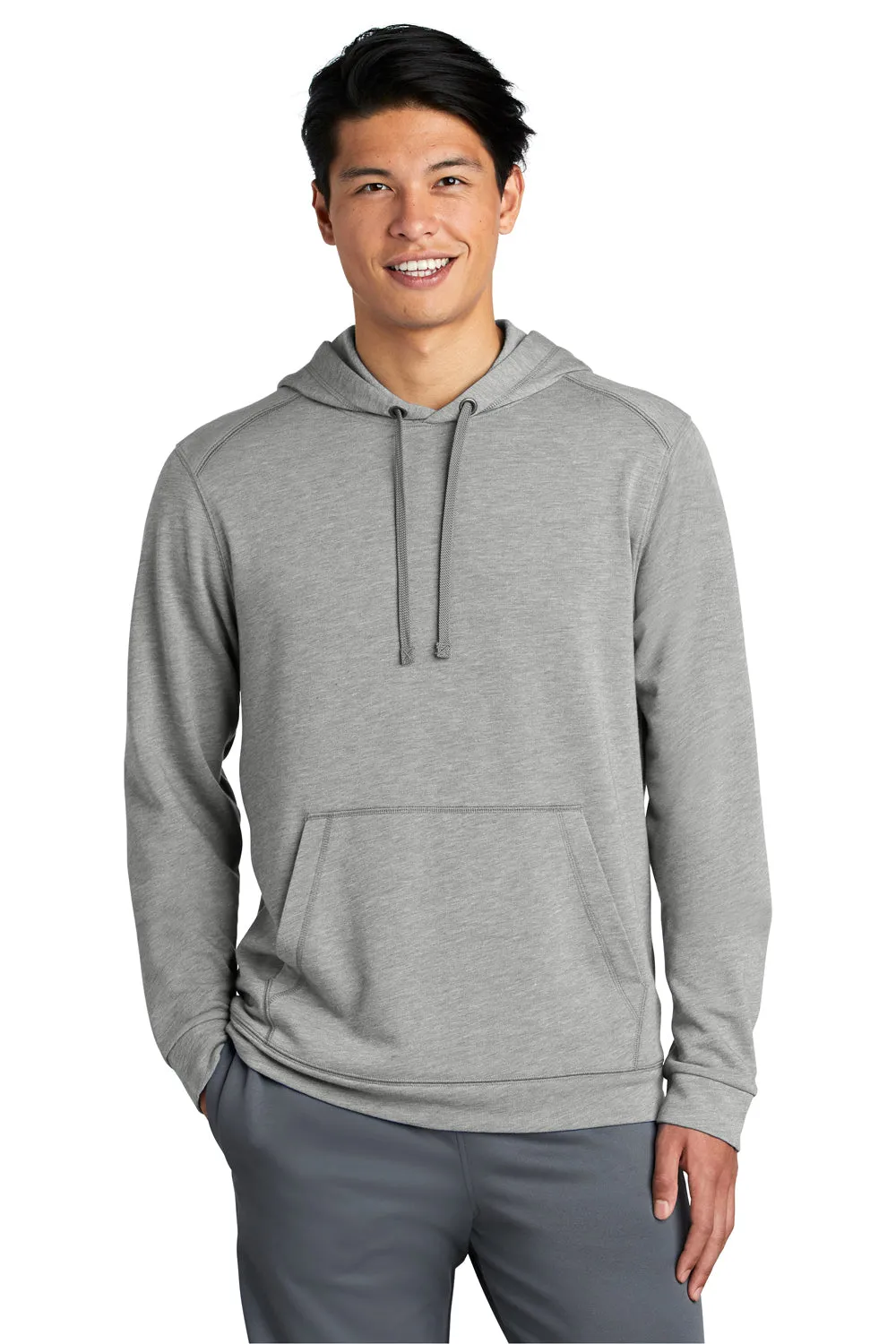 Sport-Tek Mens Moisture Wicking Fleece Hooded Sweatshirt Hoodie w/ Pouch Pocket - Heather Light Grey Clothing Sport-Tek