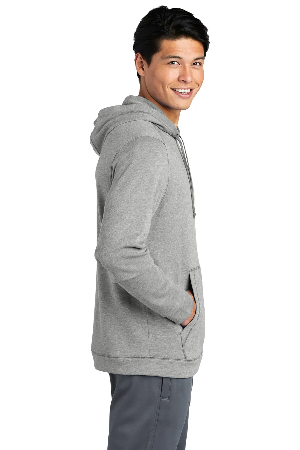 Sport-Tek Mens Moisture Wicking Fleece Hooded Sweatshirt Hoodie w/ Pouch Pocket - Heather Light Grey Clothing Sport-Tek