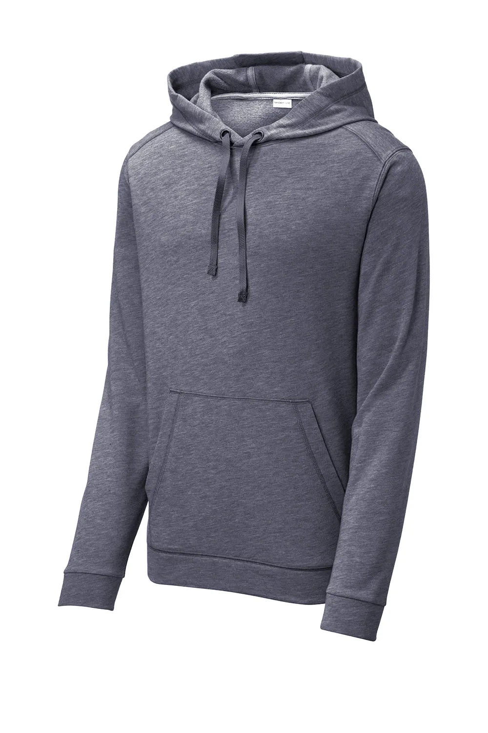Sport-Tek Mens Moisture Wicking Fleece Hooded Sweatshirt Hoodie w/ Pouch Pocket - Heather True Navy Blue - Closeout Clothing Sport-Tek