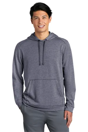Sport-Tek Mens Moisture Wicking Fleece Hooded Sweatshirt Hoodie w/ Pouch Pocket - Heather True Navy Blue - Closeout Clothing Sport-Tek