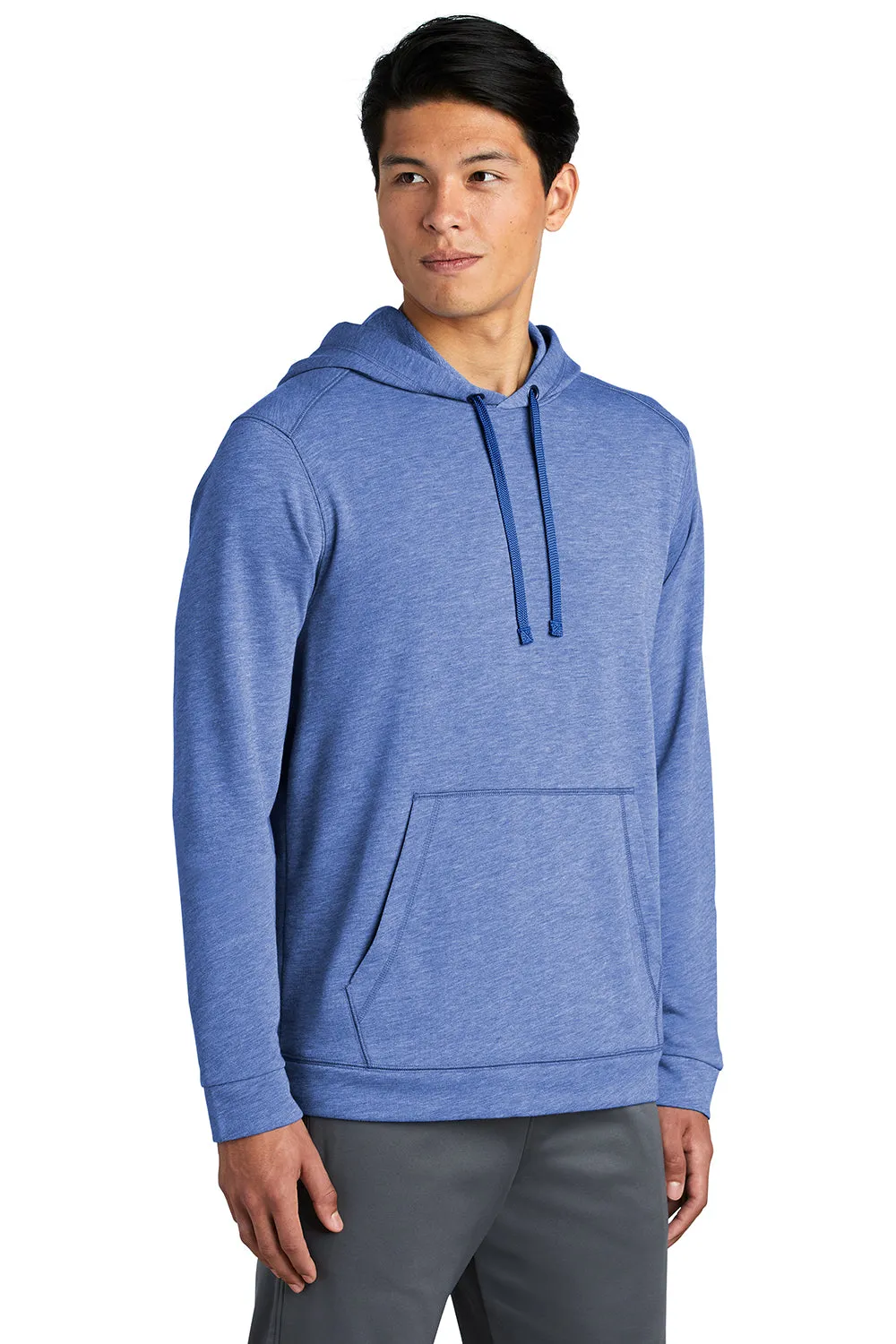 Sport-Tek Mens Moisture Wicking Fleece Hooded Sweatshirt Hoodie w/ Pouch Pocket - Heather True Royal Blue - Closeout Clothing Sport-Tek