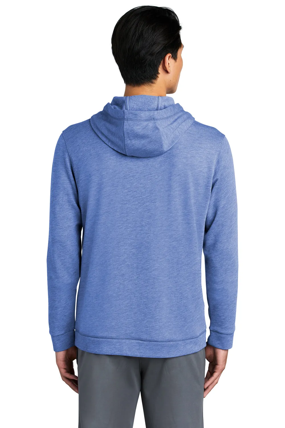 Sport-Tek Mens Moisture Wicking Fleece Hooded Sweatshirt Hoodie w/ Pouch Pocket - Heather True Royal Blue - Closeout Clothing Sport-Tek