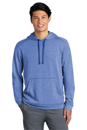 Sport-Tek Mens Moisture Wicking Fleece Hooded Sweatshirt Hoodie w/ Pouch Pocket - Heather True Royal Blue - Closeout Clothing Sport-Tek