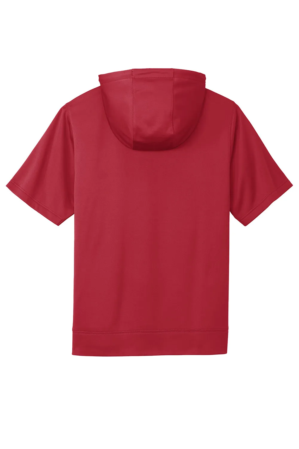 Sport-Tek Mens Moisture Wicking Fleece Short Sleeve Hooded Sweatshirt Hoodie w/ Pouch Pocket - Deep Red