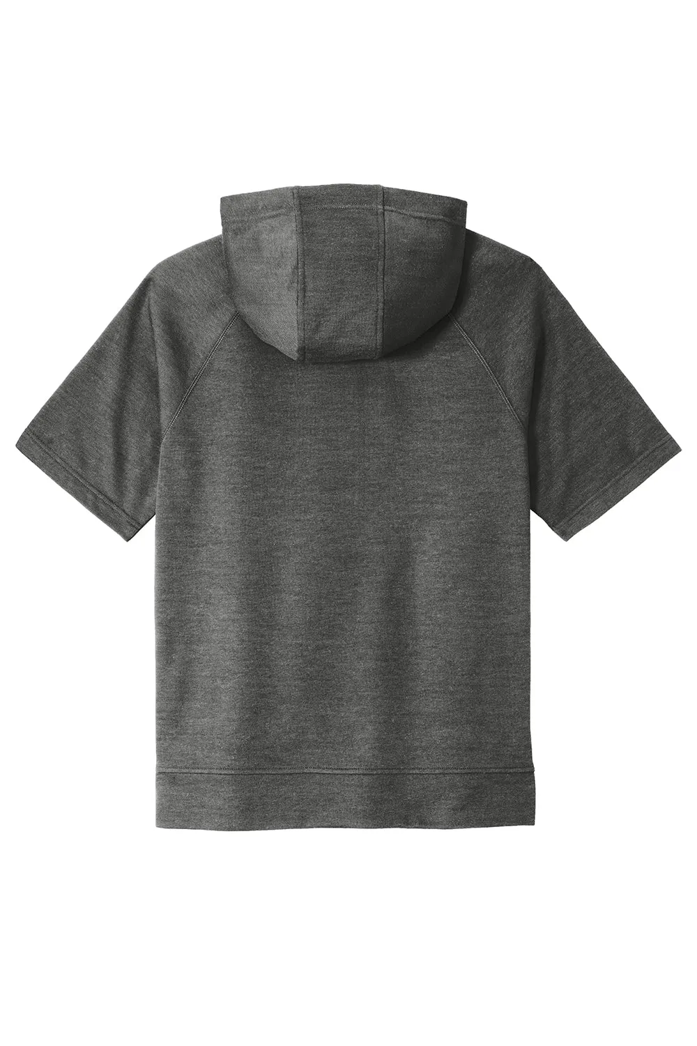 Sport-Tek Mens Moisture Wicking Fleece Short Sleeve Hooded Sweatshirt Hoodie w/ Pouch Pocket - Heather Dark Grey - Closeout