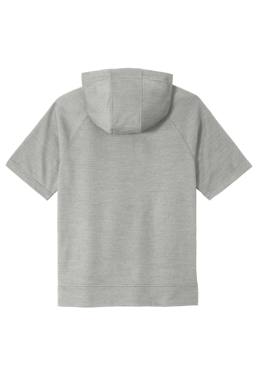 Sport-Tek Mens Moisture Wicking Fleece Short Sleeve Hooded Sweatshirt Hoodie w/ Pouch Pocket - Heather Light Grey - Closeout