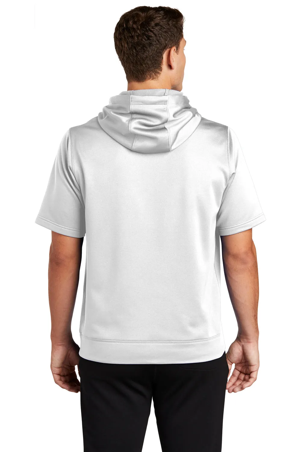 Sport-Tek Mens Moisture Wicking Fleece Short Sleeve Hooded Sweatshirt Hoodie w/ Pouch Pocket - White