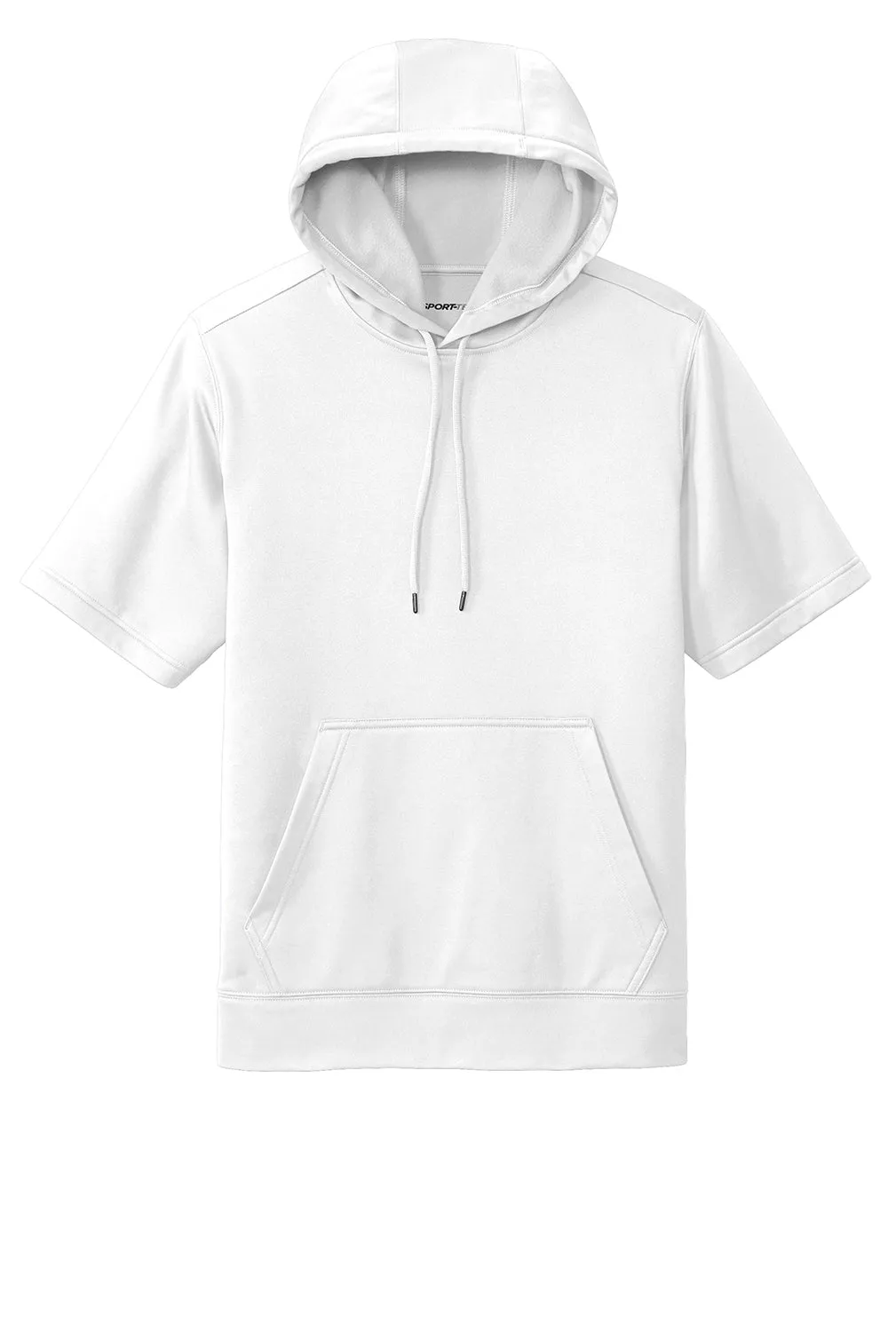 Sport-Tek Mens Moisture Wicking Fleece Short Sleeve Hooded Sweatshirt Hoodie w/ Pouch Pocket - White