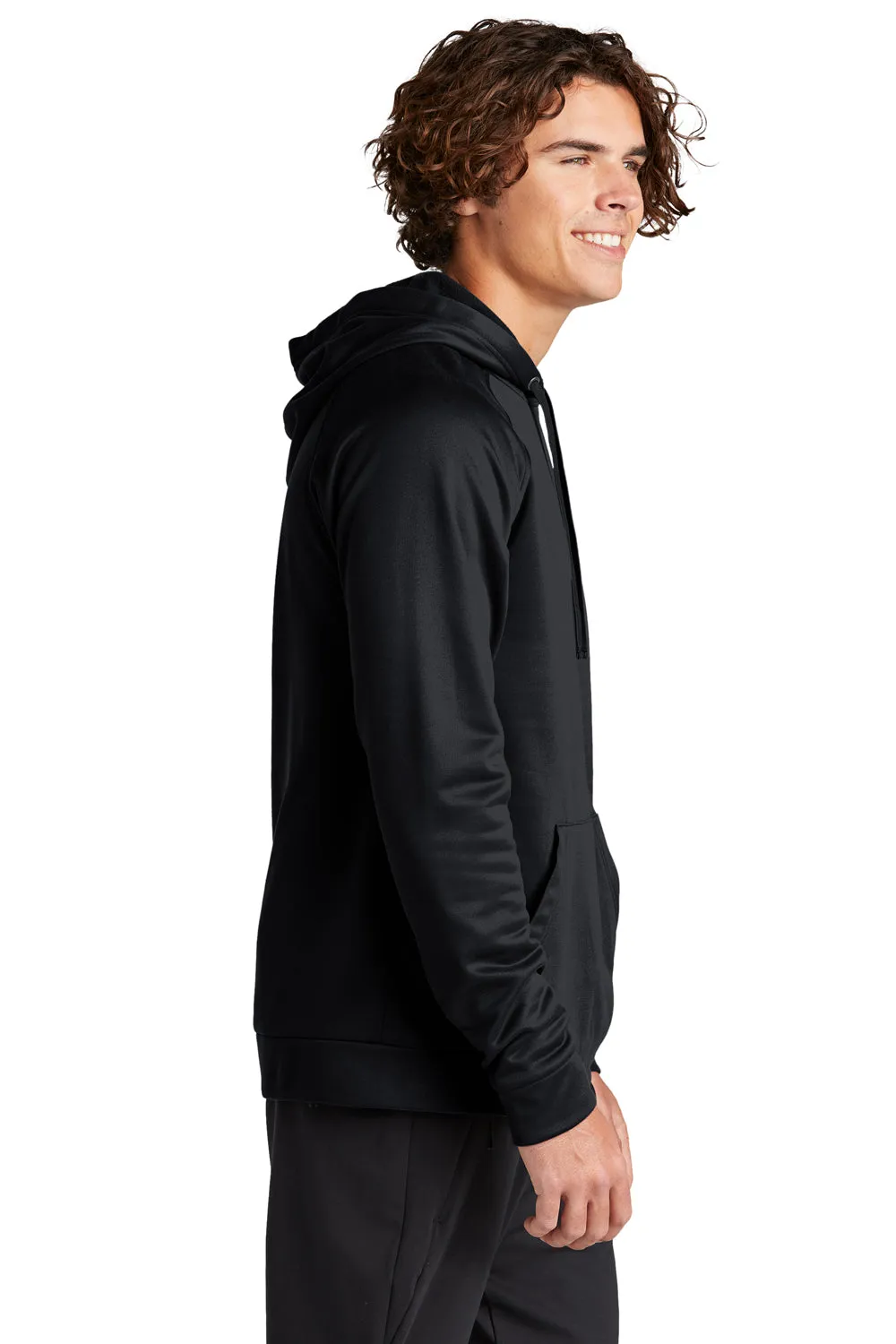 Sport-Tek Mens Re-Compete Fleece Anti Static Hooded Sweatshirt Hoodie w/ Pouch Pocket - Black