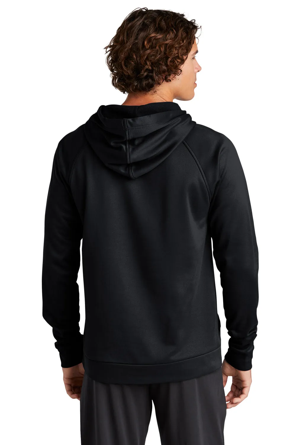 Sport-Tek Mens Re-Compete Fleece Anti Static Hooded Sweatshirt Hoodie w/ Pouch Pocket - Black