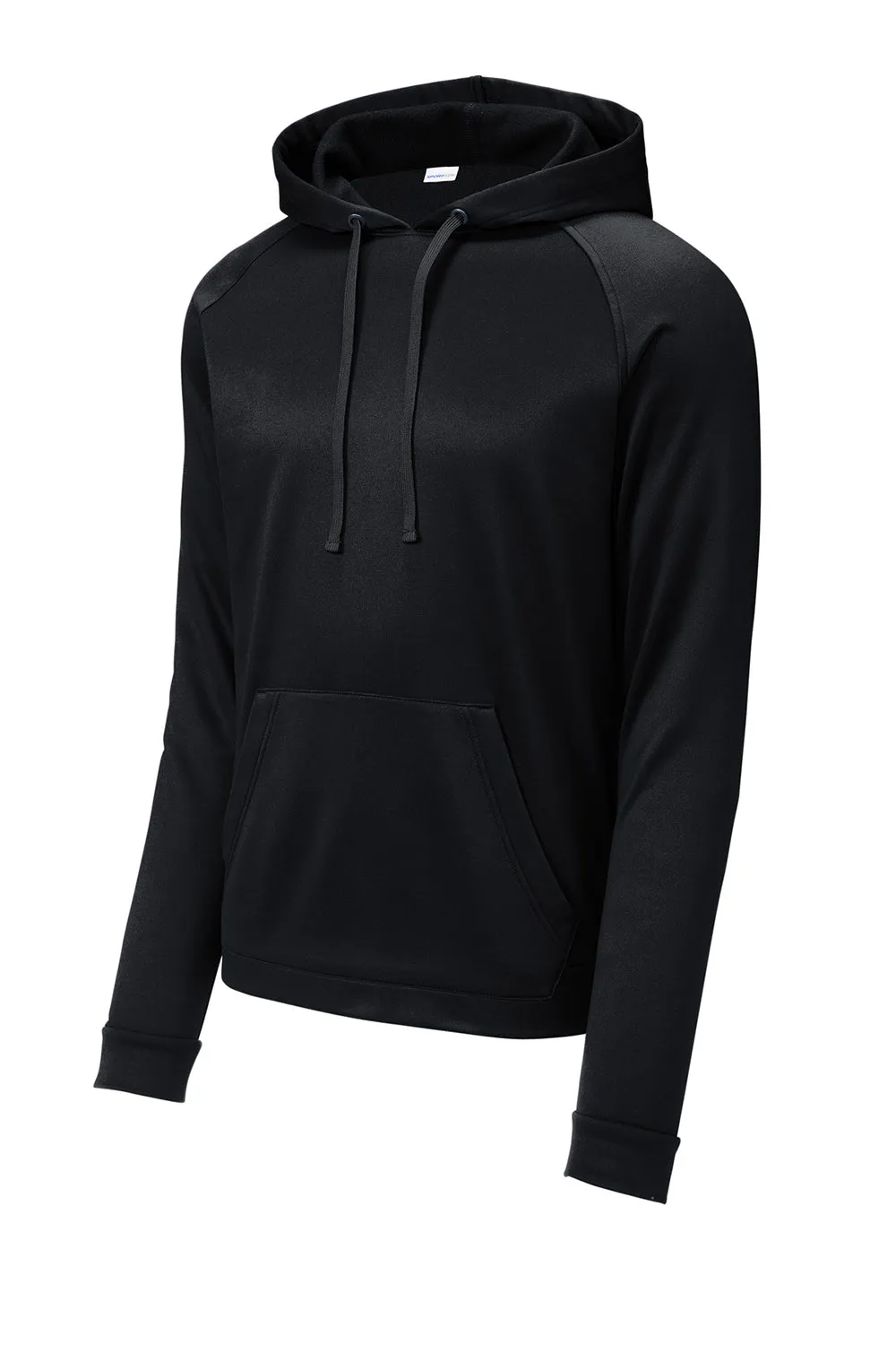 Sport-Tek Mens Re-Compete Fleece Anti Static Hooded Sweatshirt Hoodie w/ Pouch Pocket - Black