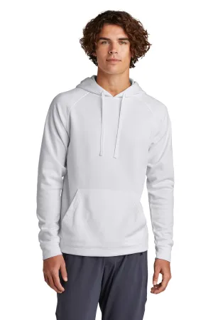 Sport-Tek Mens Re-Compete Fleece Anti Static Hooded Sweatshirt Hoodie w/ Pouch Pocket - White