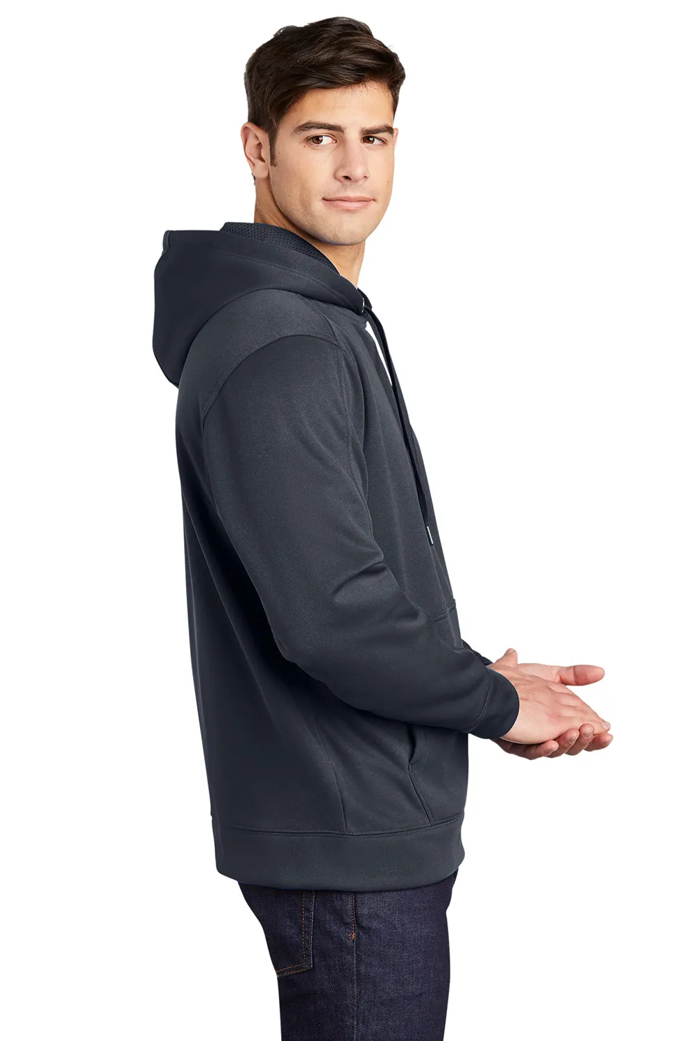 Sport-Tek Mens Repel Moisture Wicking Hooded Sweatshirt Hoodie w/ Pouch Pocket - Graphite Grey Clothing Sport-Tek