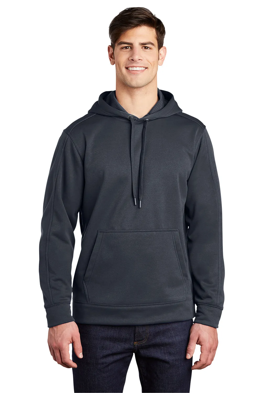 Sport-Tek Mens Repel Moisture Wicking Hooded Sweatshirt Hoodie w/ Pouch Pocket - Graphite Grey Clothing Sport-Tek