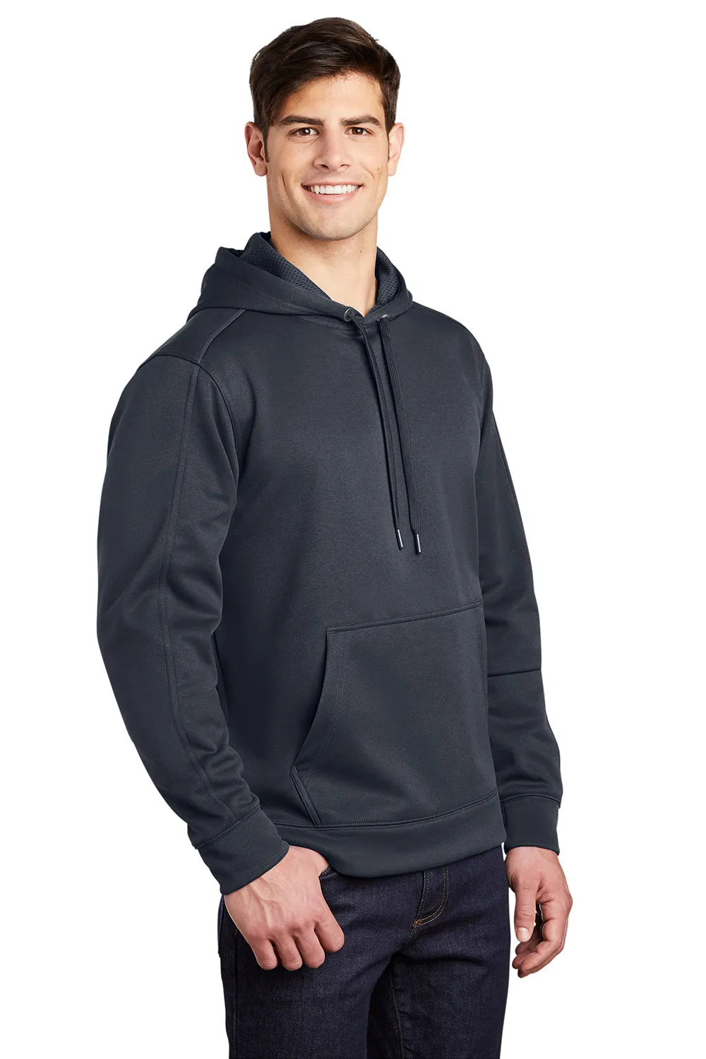 Sport-Tek Mens Repel Moisture Wicking Hooded Sweatshirt Hoodie w/ Pouch Pocket - Graphite Grey Clothing Sport-Tek