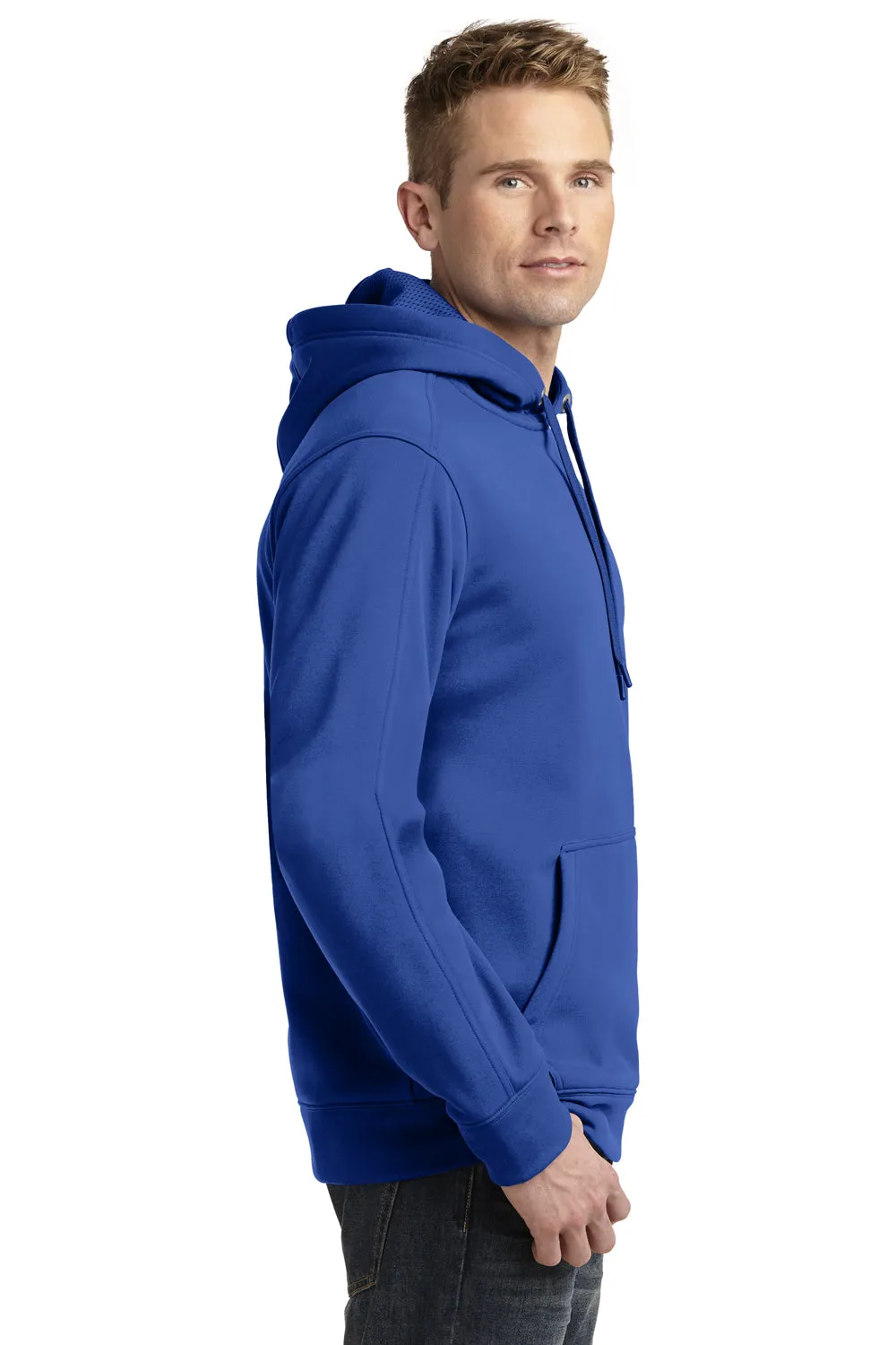 Sport-Tek Mens Repel Moisture Wicking Hooded Sweatshirt Hoodie w/ Pouch Pocket - True Royal Blue - Closeout Clothing Sport-Tek