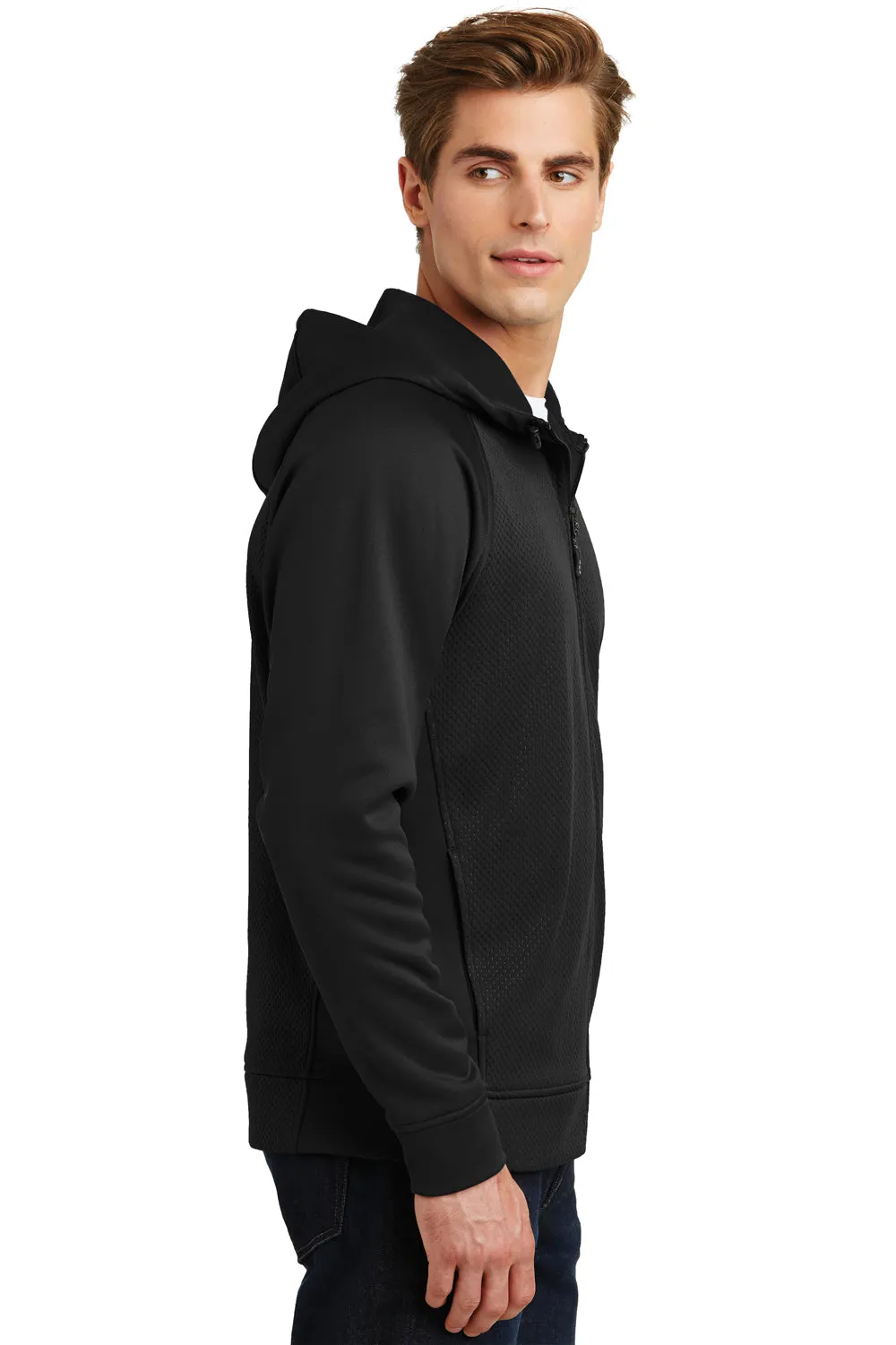 Sport-Tek Mens Rival Tech Moisture Wicking Fleece Full Zip Hooded Sweatshirt Hoodie w/ Pockets - Black - Closeout Clothing Sport-Tek