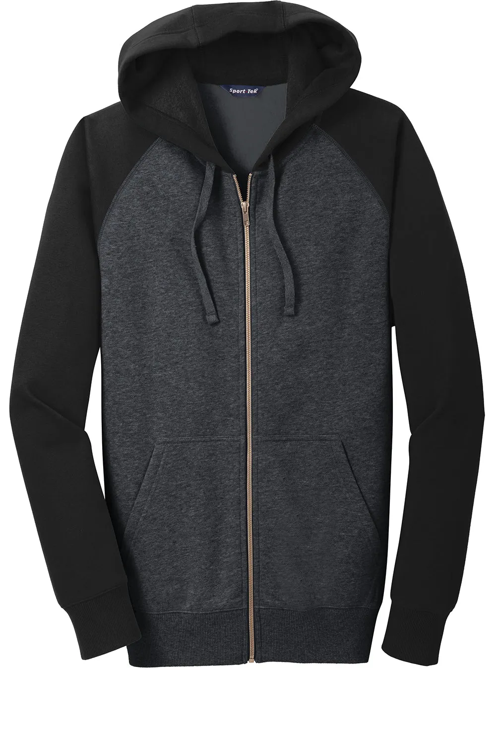 Sport-Tek Mens Shrink Resistant Fleece Full Zip Hooded Sweatshirt Hoodie w/ Pockets - Heather Graphite Grey/Black - Closeout