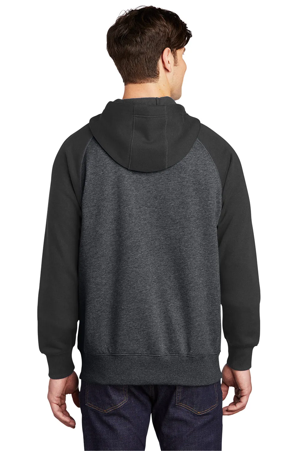 Sport-Tek Mens Shrink Resistant Fleece Full Zip Hooded Sweatshirt Hoodie w/ Pockets - Heather Graphite Grey/Black - Closeout