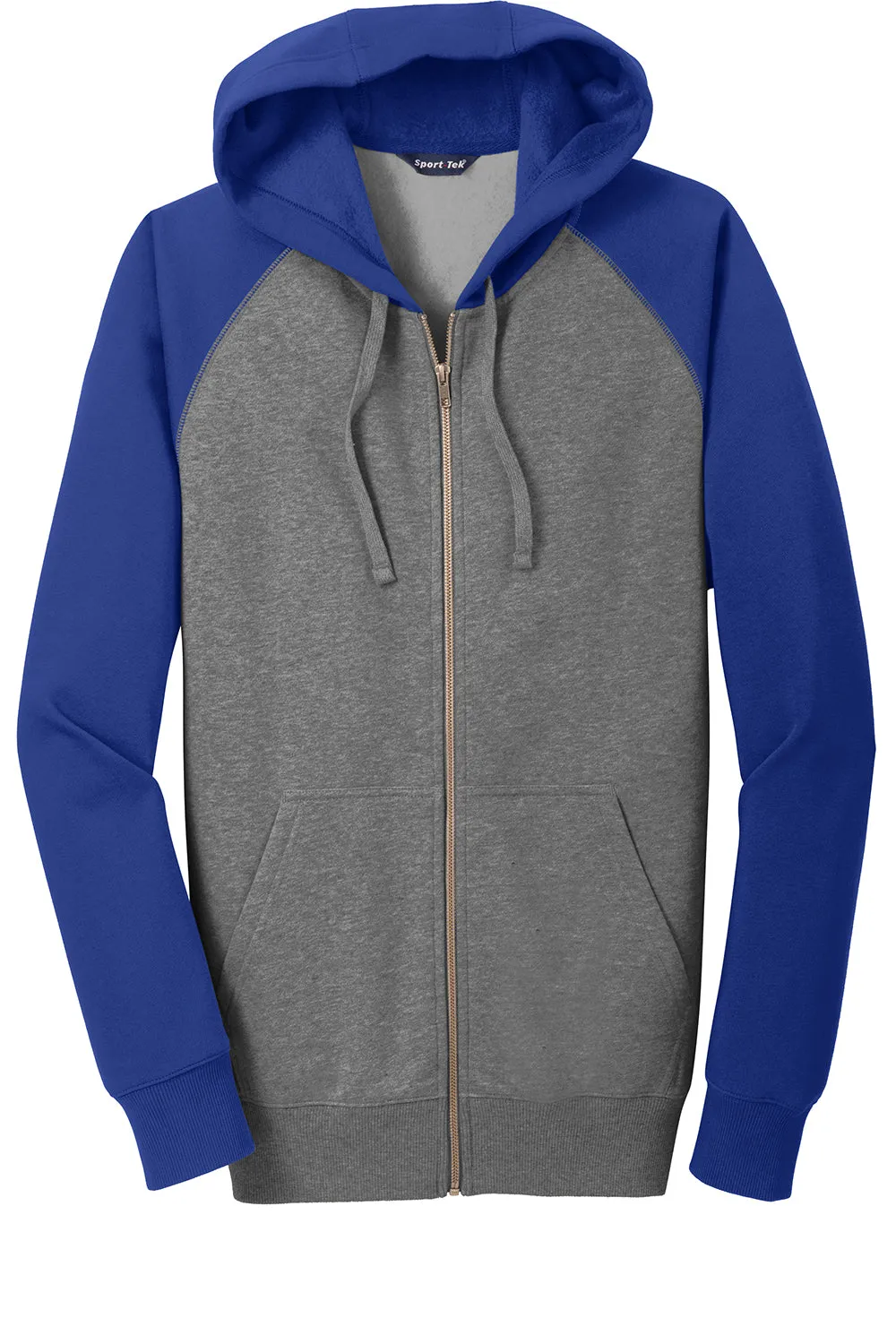 Sport-Tek Mens Shrink Resistant Fleece Full Zip Hooded Sweatshirt Hoodie w/ Pockets - Heather Vintage Grey/True Royal Blue - Closeout