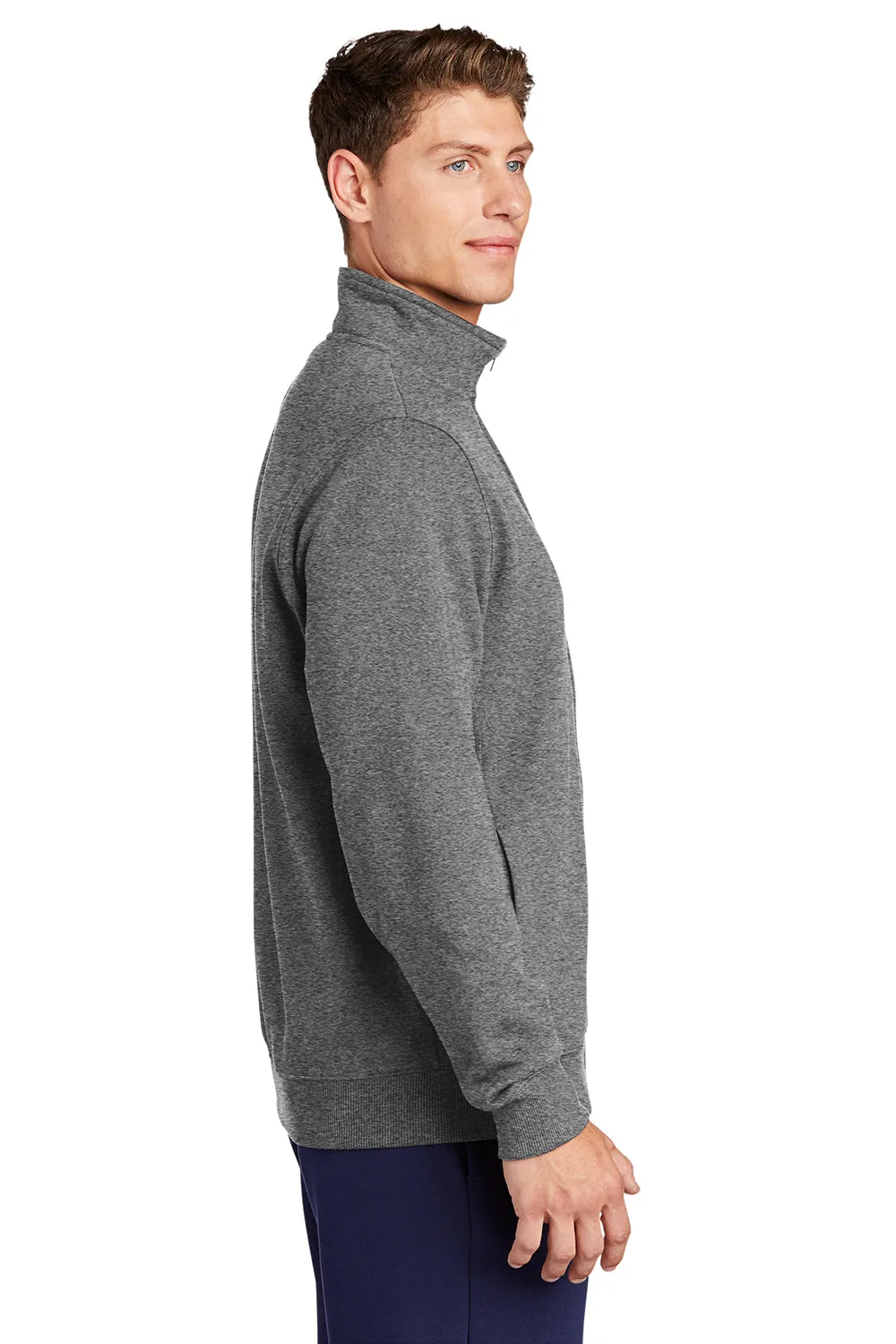 Sport-Tek Mens Shrink Resistant Fleece Full Zip Sweatshirt w/ Pockets - Heather Vintage Grey