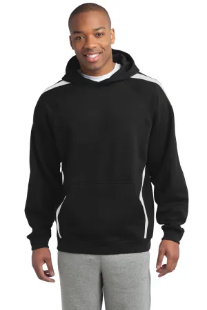 Sport-Tek Mens Shrink Resistant Fleece Hooded Sweatshirt Hoodie w/ Pouch Pocket - Black/White - Closeout Clothing Sport-Tek