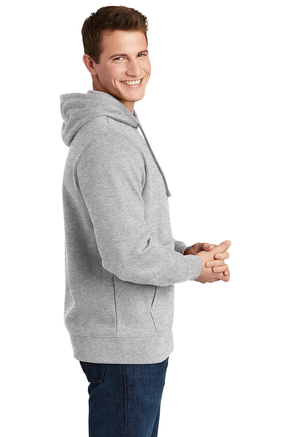 Sport-Tek Mens Shrink Resistant Fleece Hooded Sweatshirt Hoodie w/ Pouch Pocket - Heather Grey Clothing Sport-Tek