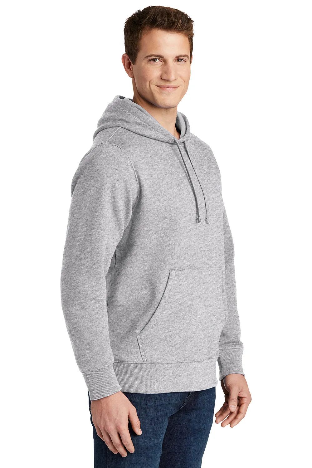 Sport-Tek Mens Shrink Resistant Fleece Hooded Sweatshirt Hoodie w/ Pouch Pocket - Heather Grey Clothing Sport-Tek