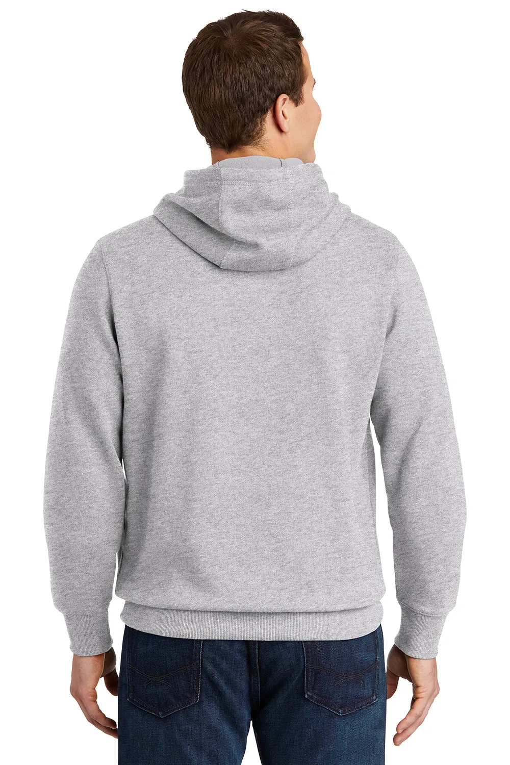 Sport-Tek Mens Shrink Resistant Fleece Hooded Sweatshirt Hoodie w/ Pouch Pocket - Heather Grey Clothing Sport-Tek