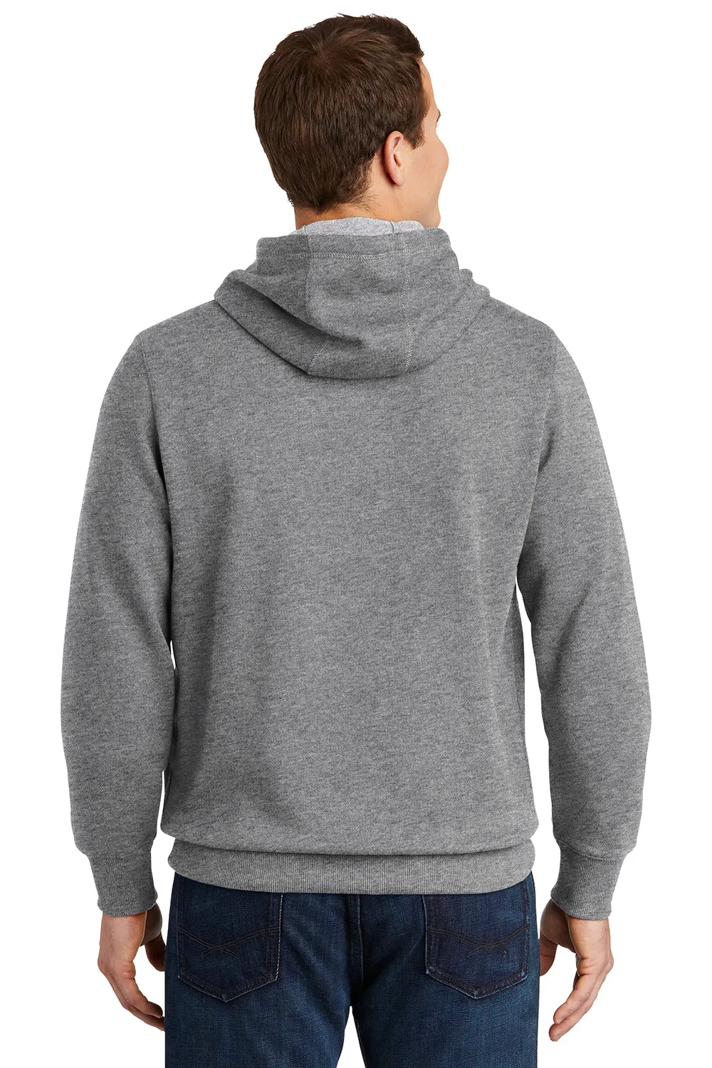 Sport-Tek Mens Shrink Resistant Fleece Hooded Sweatshirt Hoodie w/ Pouch Pocket - Heather Vintage Grey