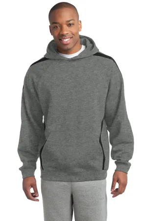 Sport-Tek Mens Shrink Resistant Fleece Hooded Sweatshirt Hoodie w/ Pouch Pocket - Heather Vintage Grey/Black - Closeout Clothing Sport-Tek