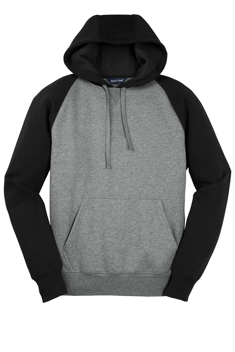 Sport-Tek Mens Shrink Resistant Fleece Hooded Sweatshirt Hoodie w/ Pouch Pocket - Heather Vintage Grey/Black Clothing Sport-Tek