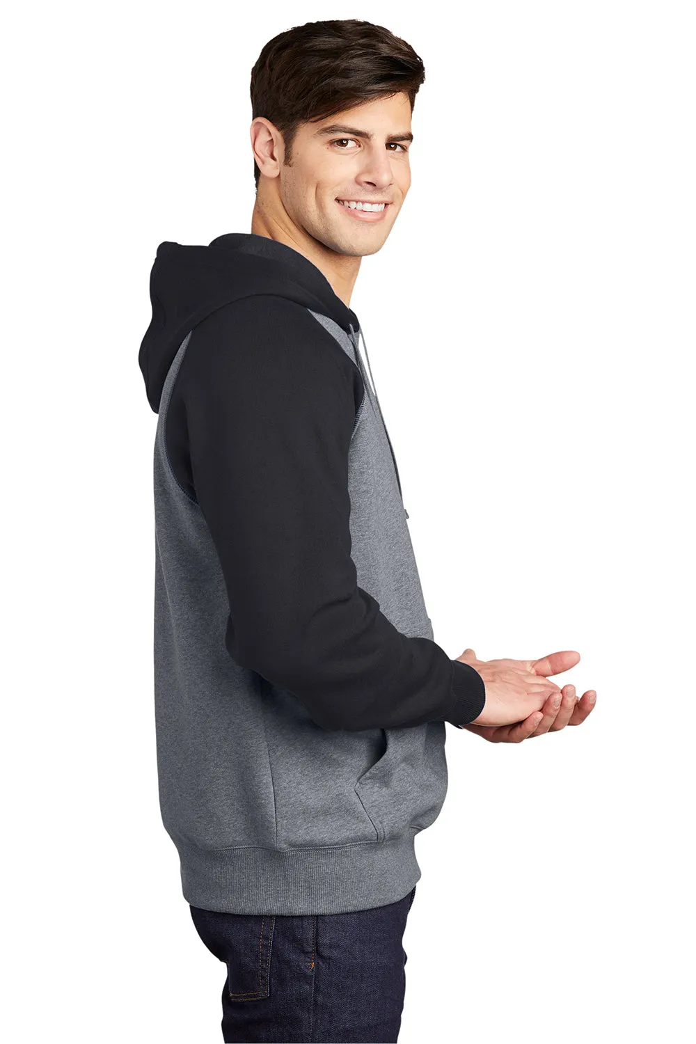 Sport-Tek Mens Shrink Resistant Fleece Hooded Sweatshirt Hoodie w/ Pouch Pocket - Heather Vintage Grey/Black Clothing Sport-Tek