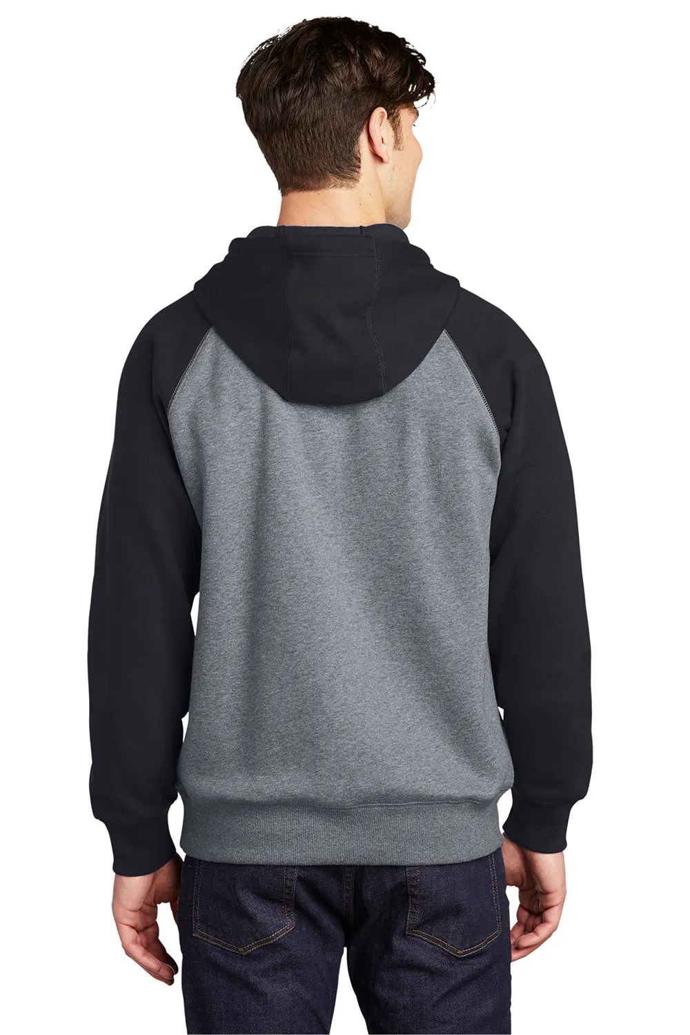 Sport-Tek Mens Shrink Resistant Fleece Hooded Sweatshirt Hoodie w/ Pouch Pocket - Heather Vintage Grey/Black Clothing Sport-Tek