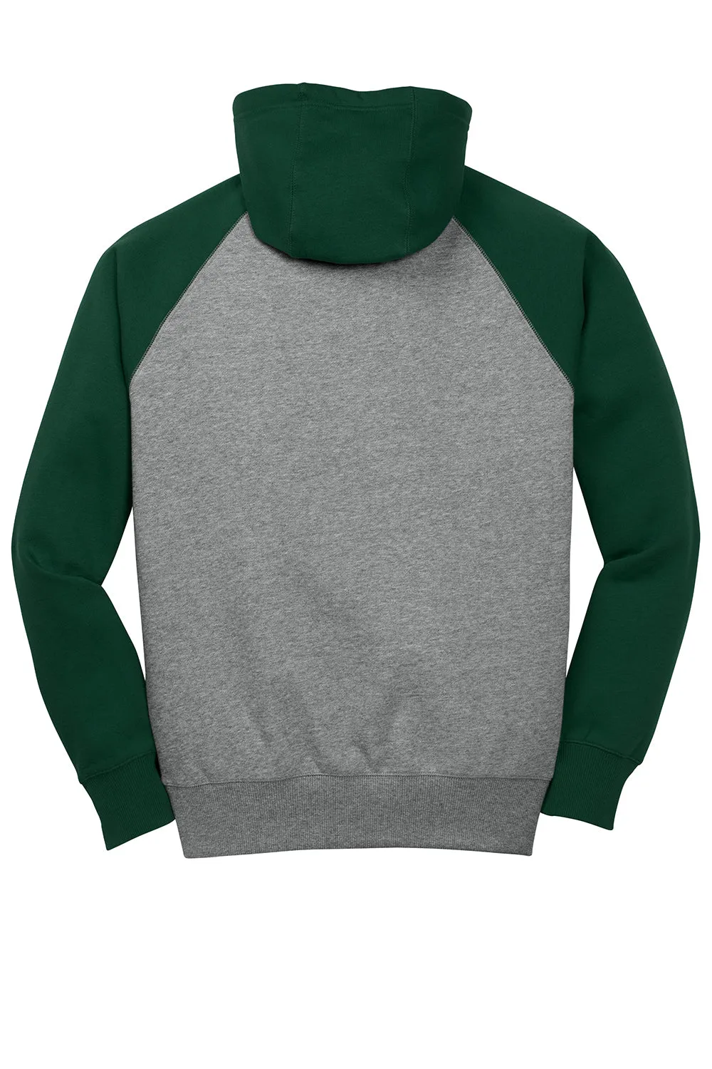 Sport-Tek Mens Shrink Resistant Fleece Hooded Sweatshirt Hoodie w/ Pouch Pocket - Heather Vintage Grey/Forest Green