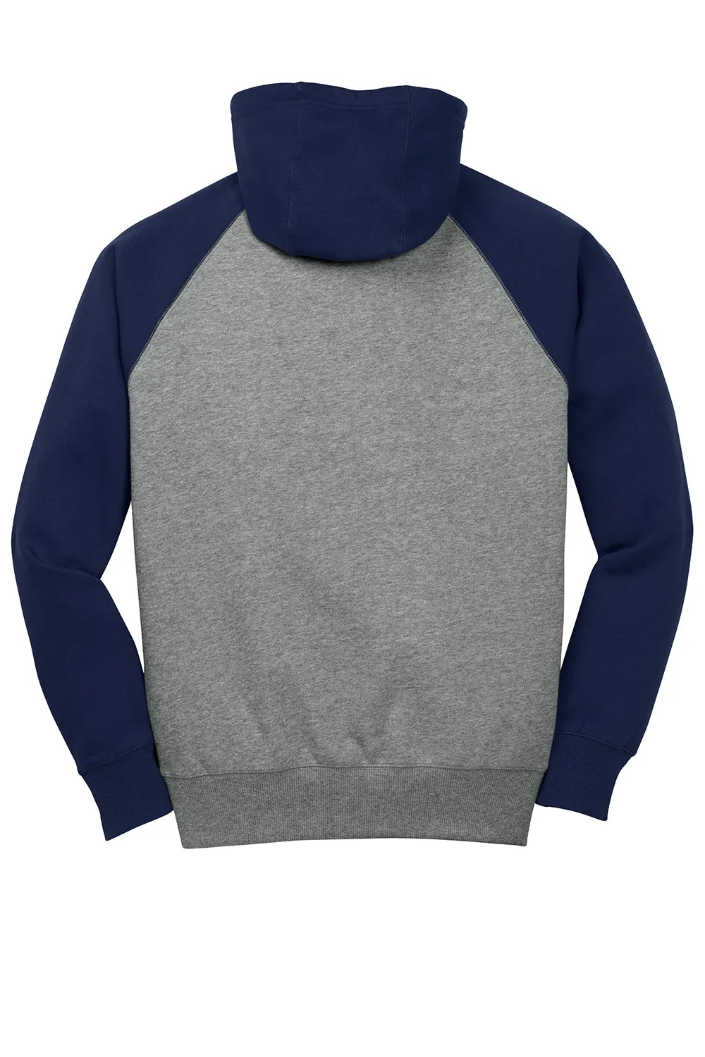 Sport-Tek Mens Shrink Resistant Fleece Hooded Sweatshirt Hoodie w/ Pouch Pocket - Heather Vintage Grey/True Navy Blue Clothing Sport-Tek