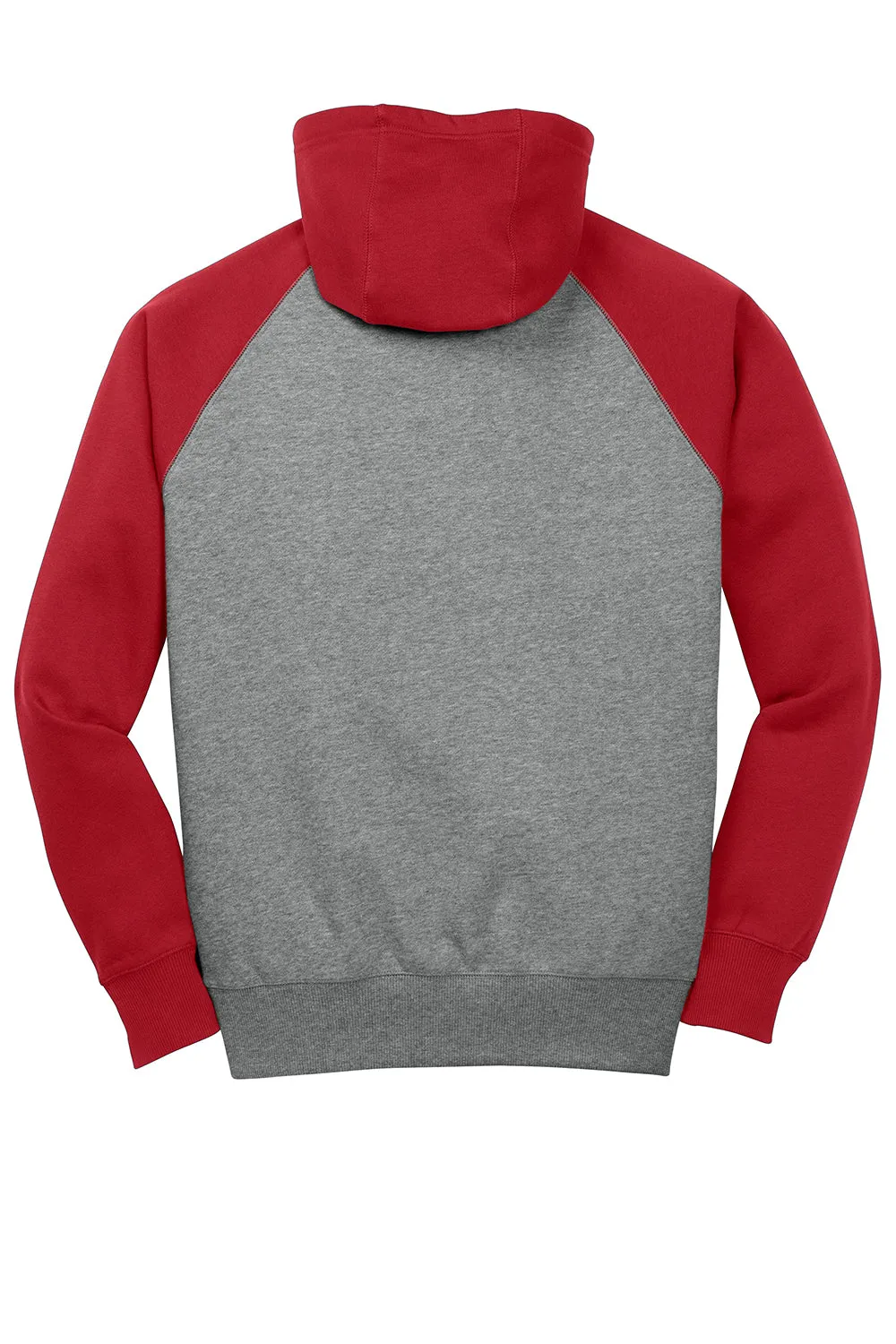 Sport-Tek Mens Shrink Resistant Fleece Hooded Sweatshirt Hoodie w/ Pouch Pocket - Heather Vintage Grey/True Red Clothing Sport-Tek