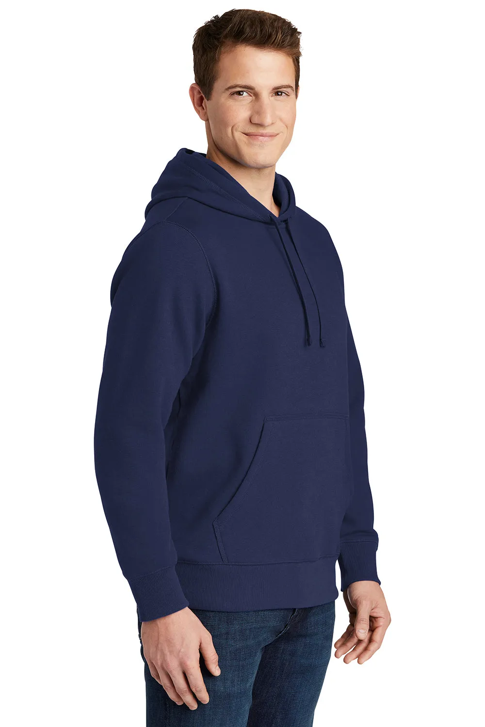 Sport-Tek Mens Shrink Resistant Fleece Hooded Sweatshirt Hoodie w/ Pouch Pocket - True Navy Blue