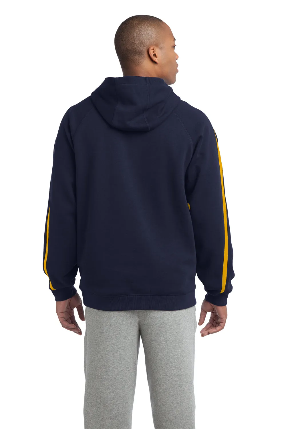 Sport-Tek Mens Shrink Resistant Fleece Hooded Sweatshirt Hoodie w/ Pouch Pocket - True Navy Blue/Gold - Closeout