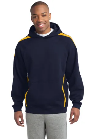 Sport-Tek Mens Shrink Resistant Fleece Hooded Sweatshirt Hoodie w/ Pouch Pocket - True Navy Blue/Gold - Closeout