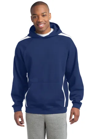 Sport-Tek Mens Shrink Resistant Fleece Hooded Sweatshirt Hoodie w/ Pouch Pocket - True Royal Blue/White - Closeout